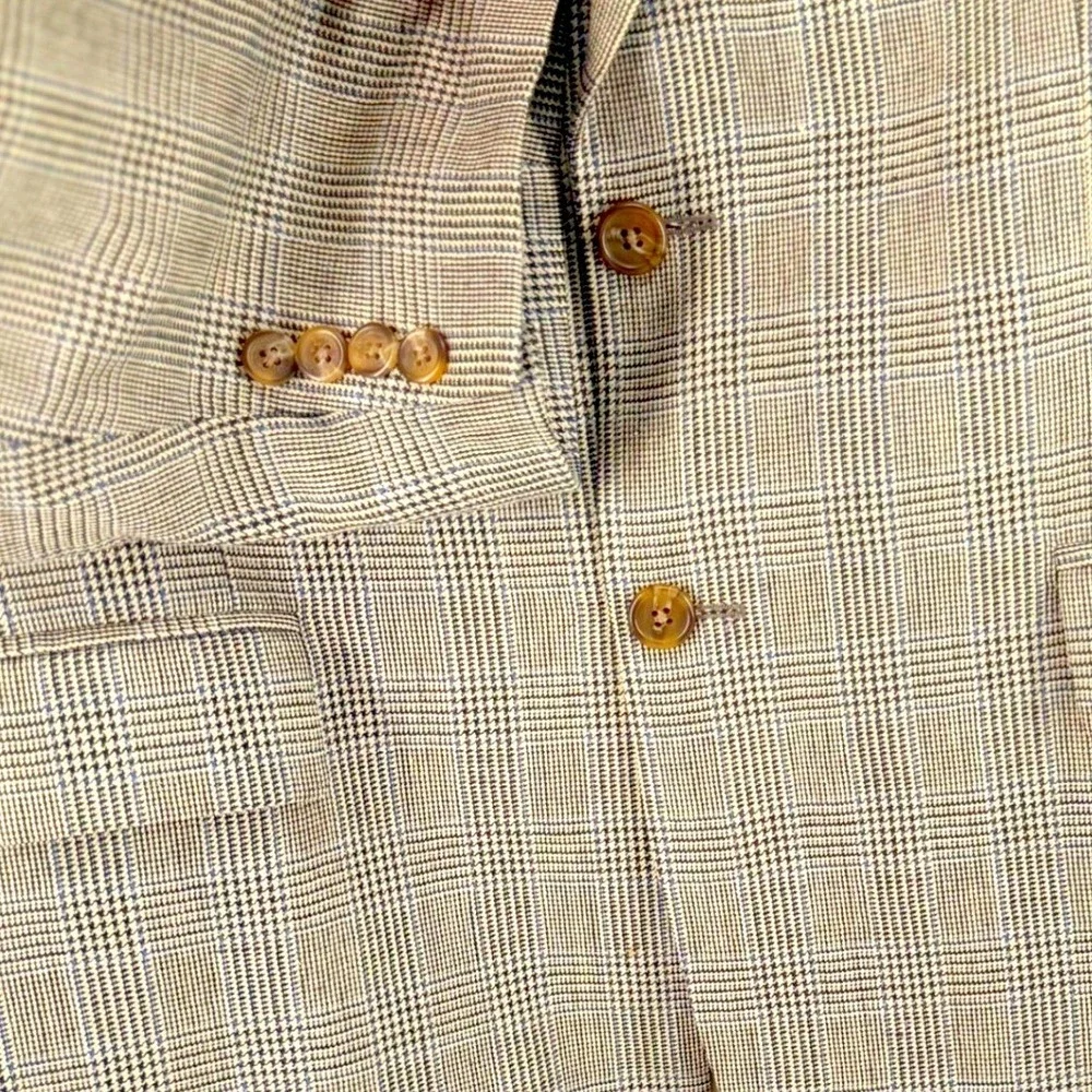 Lauren Ralph Lauren Mens 42L Silk Wool Linen Sport Coat Blazer Brown Glen Plaid